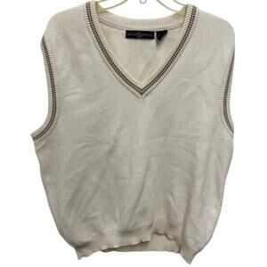Vintage Cape Isle Knitters Sweater vest Mens Sz L preppy y2k cream pullover